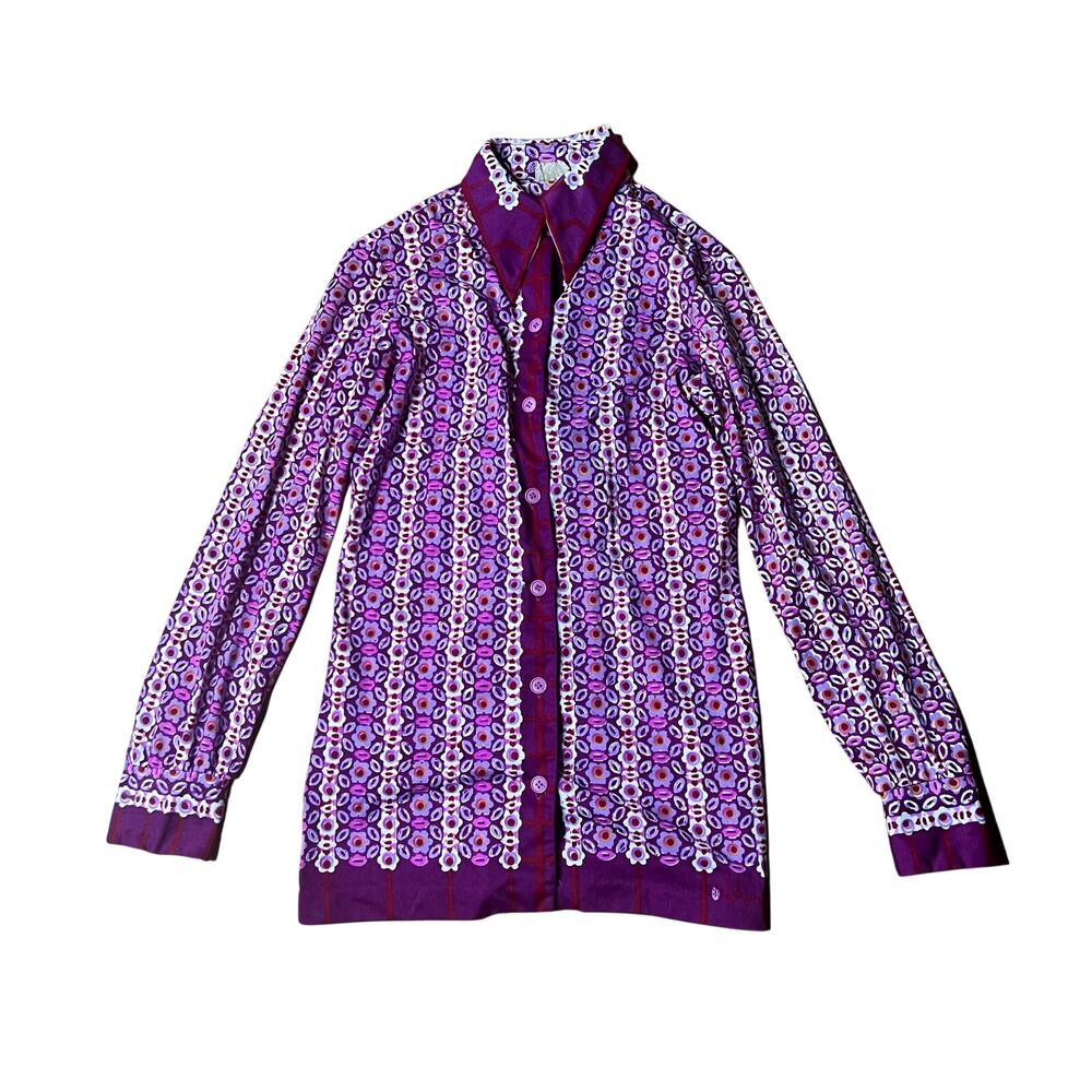 American Vintage 60s 70s Vera Purple Button Down Long Sleeve Blouse Medium